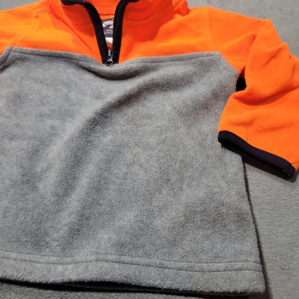 OshKosh Fleece Pullover Kids 18M Orange Gray Bgosh Quarter Zip Colorblock Sporty